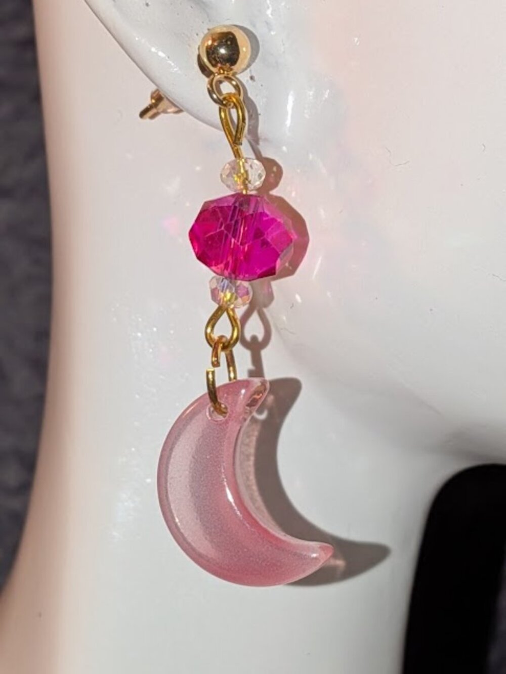 Pastel Pink Crescent Moon Earrings